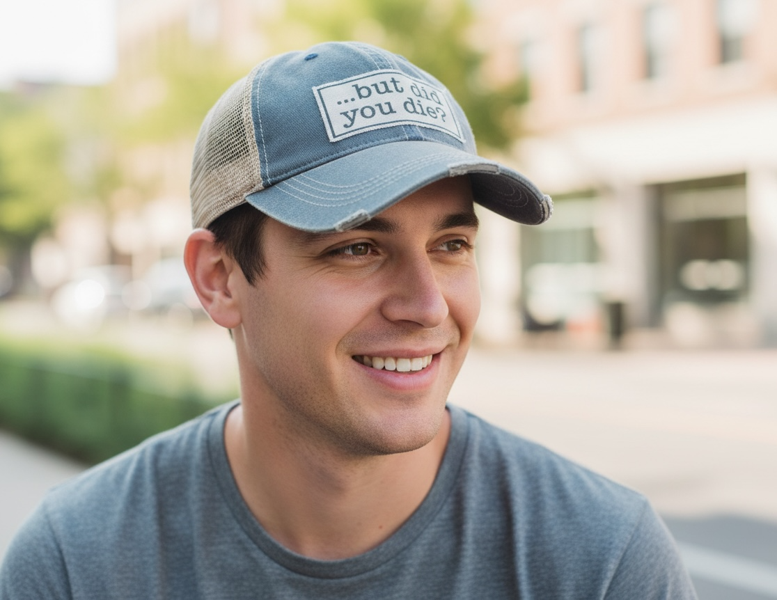 "But Did You Die?" Distressed Trucker Cap