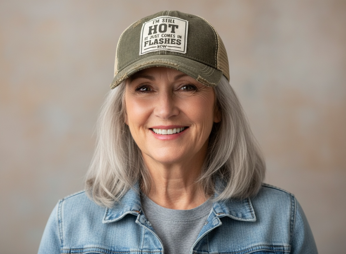 "I'm Still HOT It Just Comes In Flashes Now" Distressed Trucker Cap
