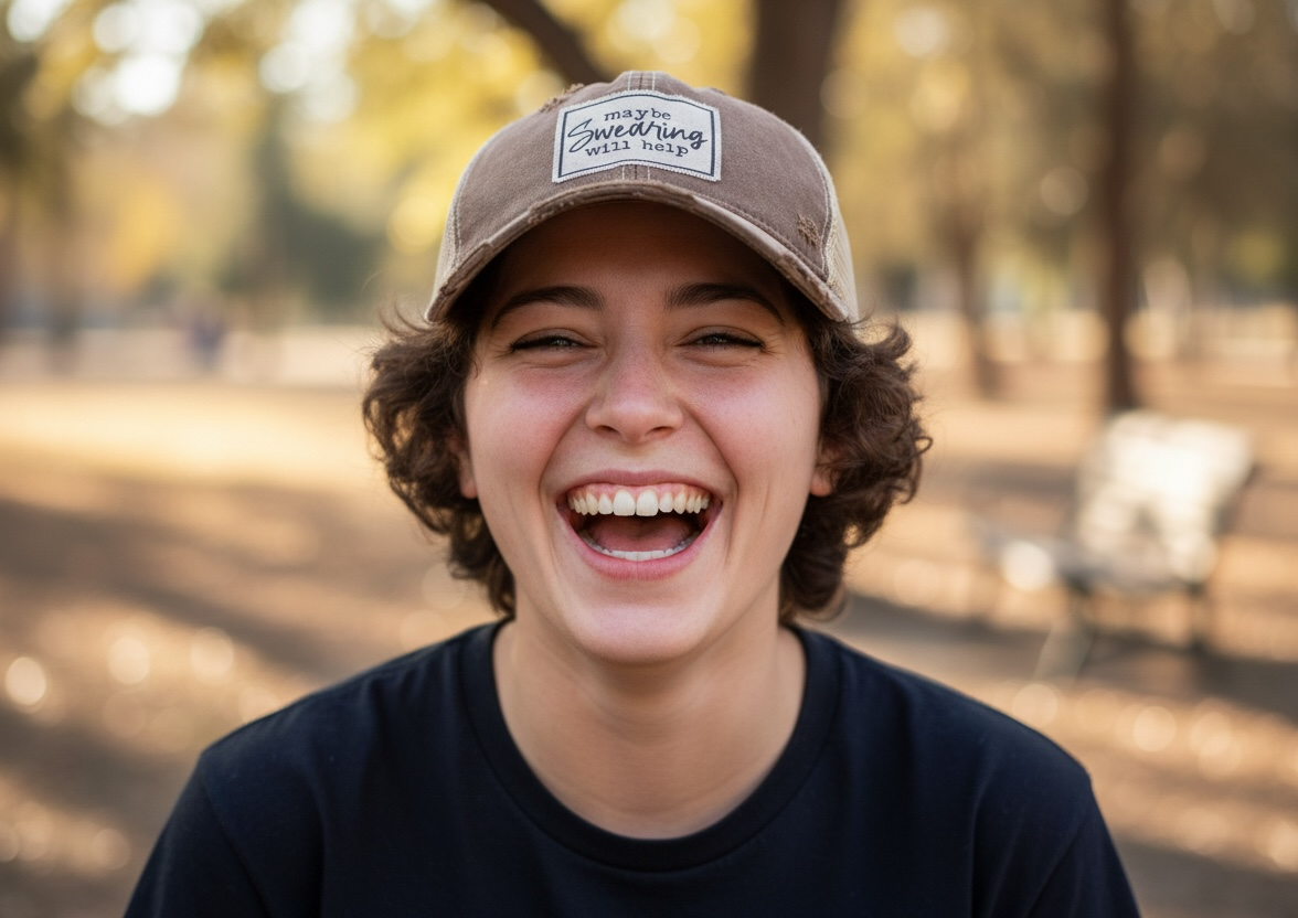 "Maybe Swearing Will Help" Distressed Trucker Cap