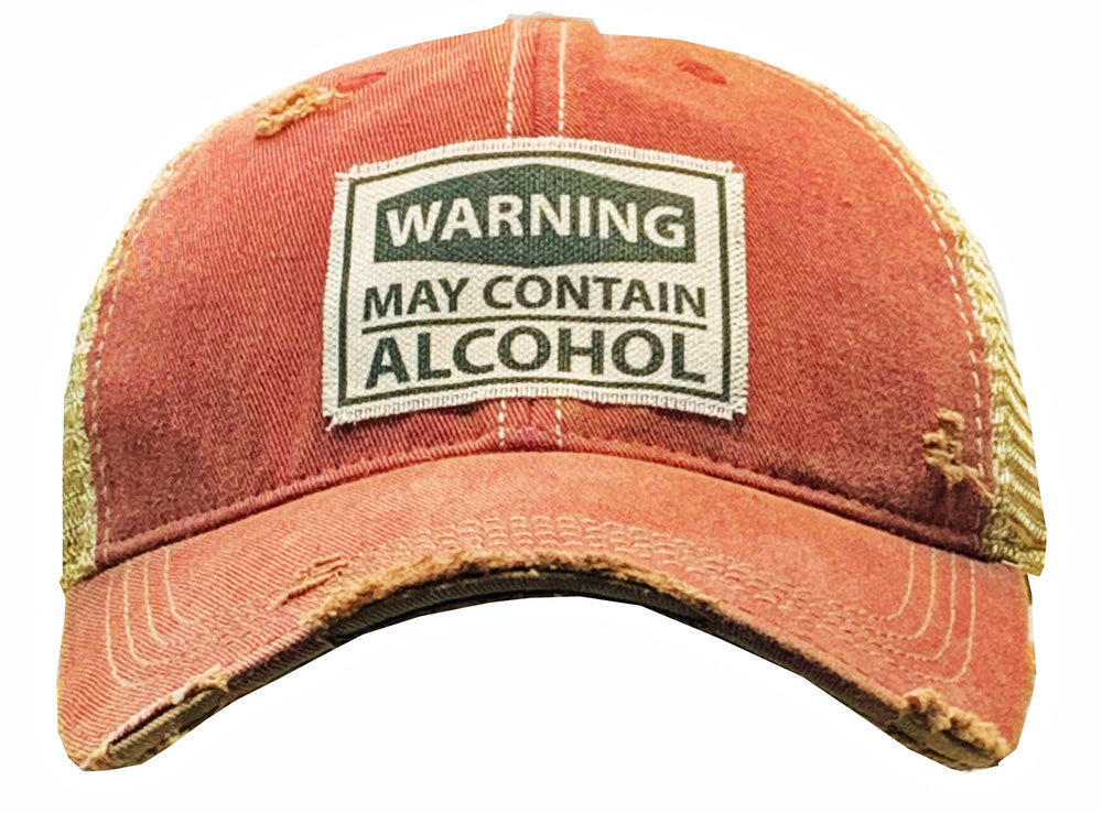 "Warning May Contain Alcohol" Distressed Trucker Cap