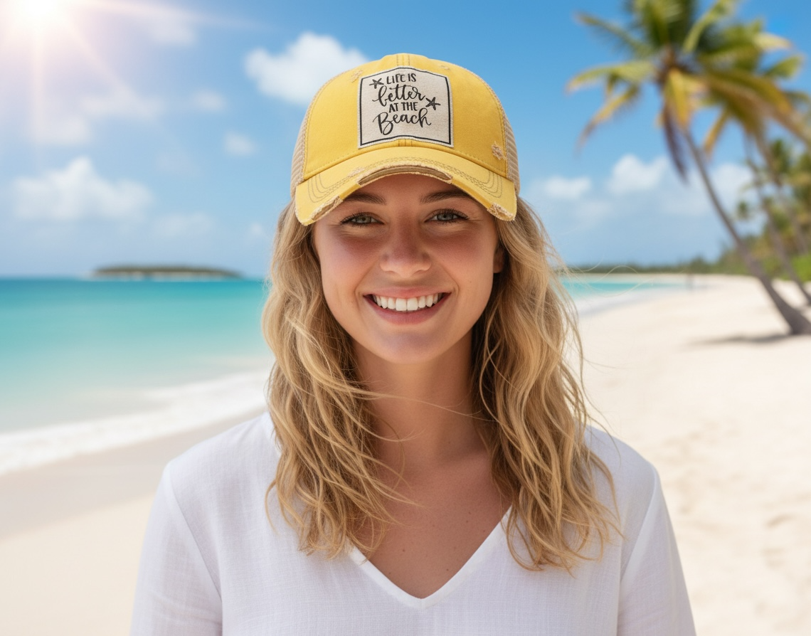 "Life is Better At The Beach" Distressed Trucker Cap