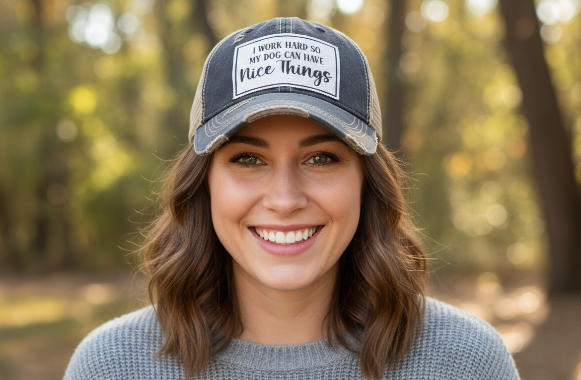 "I Work Hard So My Dog Can Have Nice Things" Distressed Trucker Cap