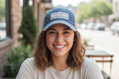"Sorry About My Boyfriend" Distressed Trucker Cap