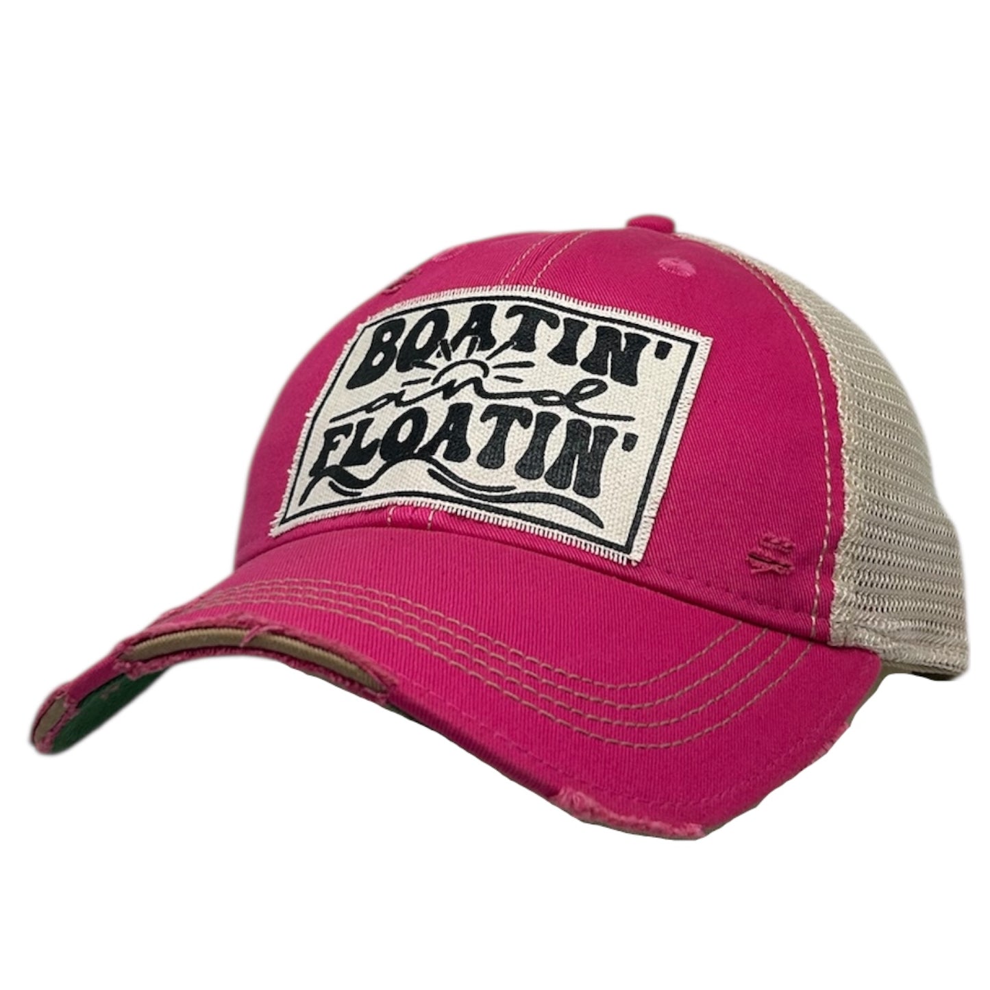 "Boatin' and Floatin'" Coral Distressed Trucker Cap