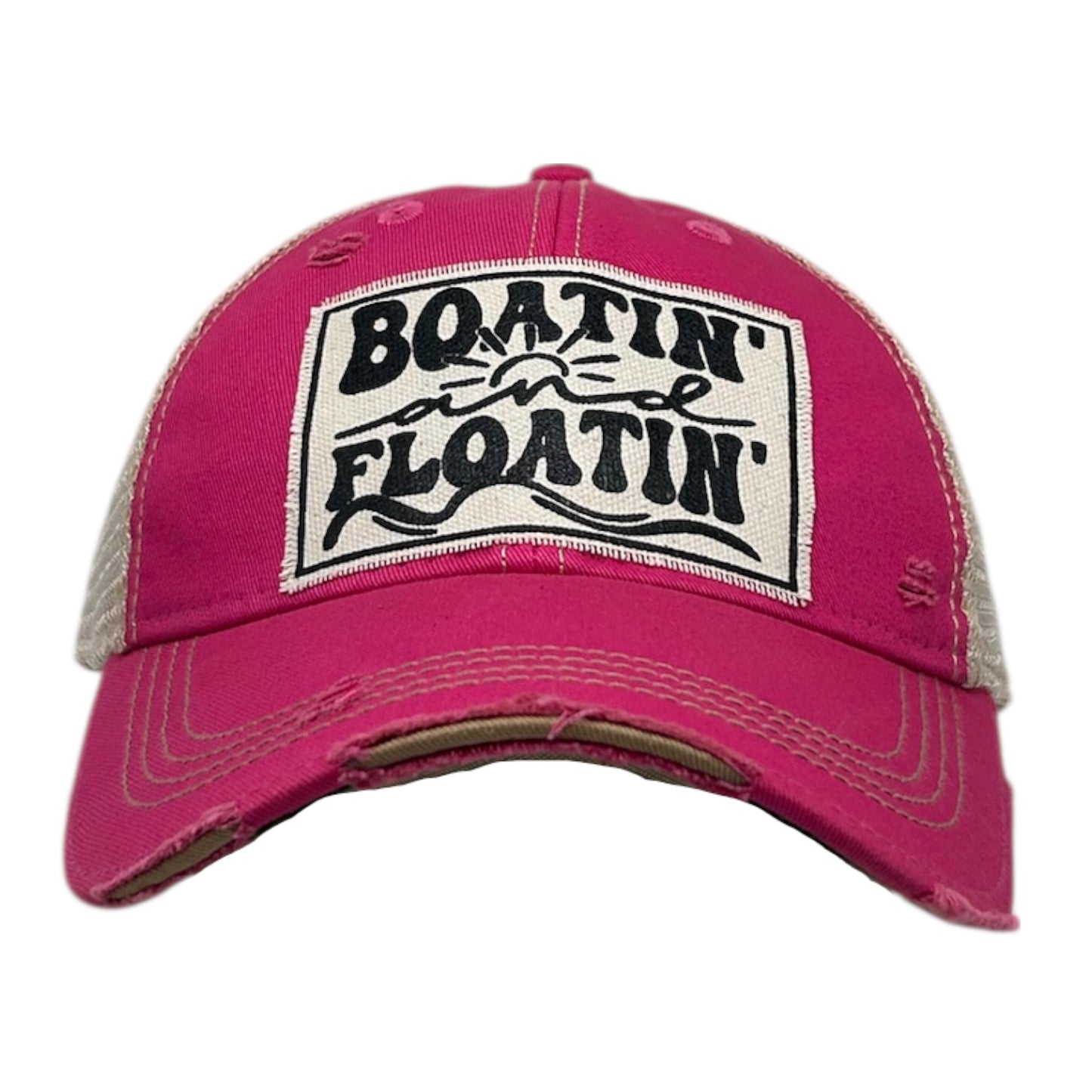 "Boatin' and Floatin'" Coral Distressed Trucker Cap