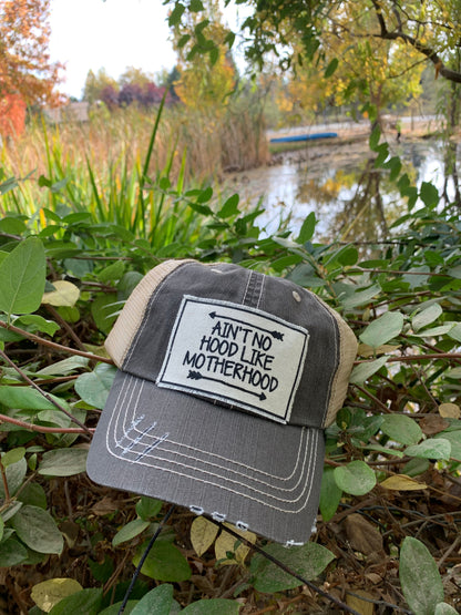 "Ain't No Hood Like Motherhood" Distressed Trucker Cap