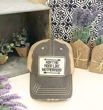 "Ain't No Hood Like Motherhood" Distressed Trucker Cap