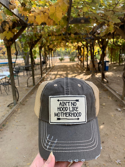"Ain't No Hood Like Motherhood" Distressed Trucker Cap