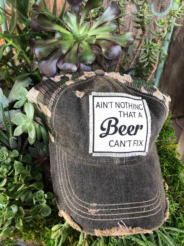 "Ain't Nothing That A Beer Can't Fix" Distressed Trucker Cap