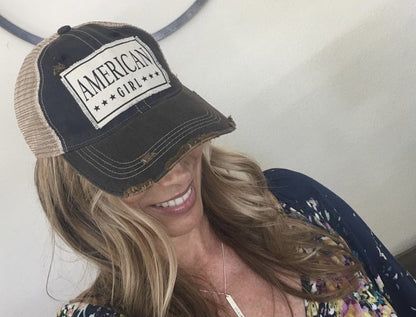 "American Girl" Distressed Trucker Cap