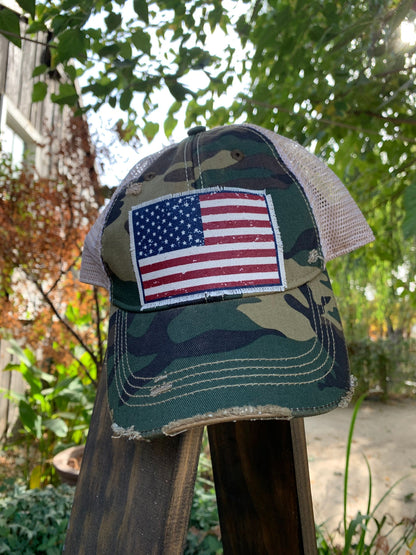 "American Flag USA" Vintage Distressed Trucker Cap