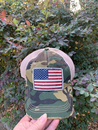 "American Flag USA" Vintage Distressed Trucker Cap