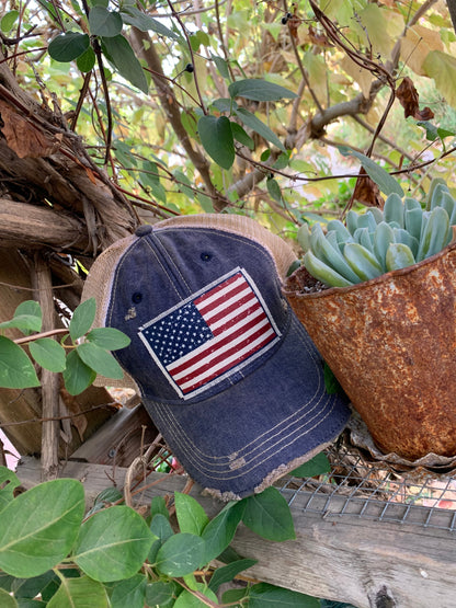 "American Flag USA" Vintage Distressed Trucker Cap