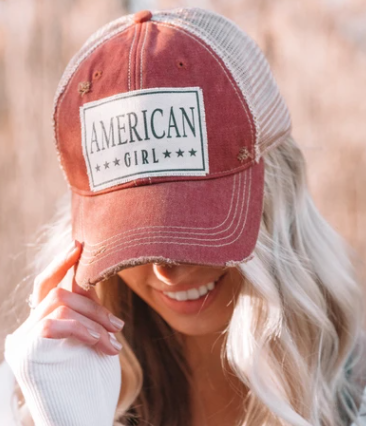 "American Girl" Distressed Trucker Cap