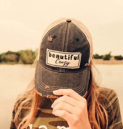 "Beautiful Crazy" Distressed Trucker Cap