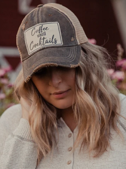 "Coffee until Cocktails" Distressed Trucker Cap