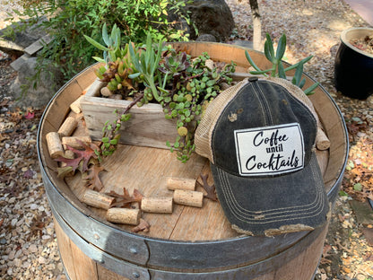 "Coffee until Cocktails" Distressed Trucker Cap