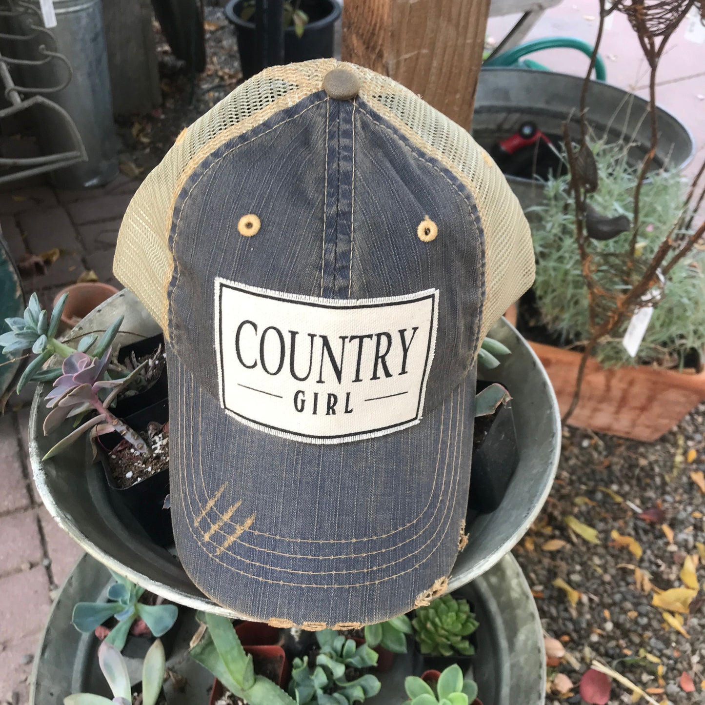"Country Girl" Distressed Trucker Cap