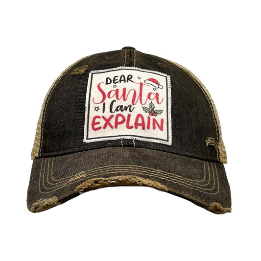 "Dear Santa I Can Explain" Distressed Trucker Cap