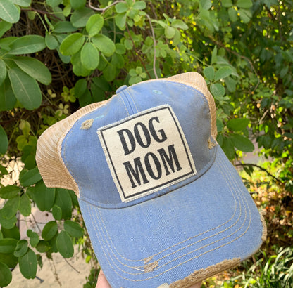 "DOG MOM" Distressed Trucker Cap