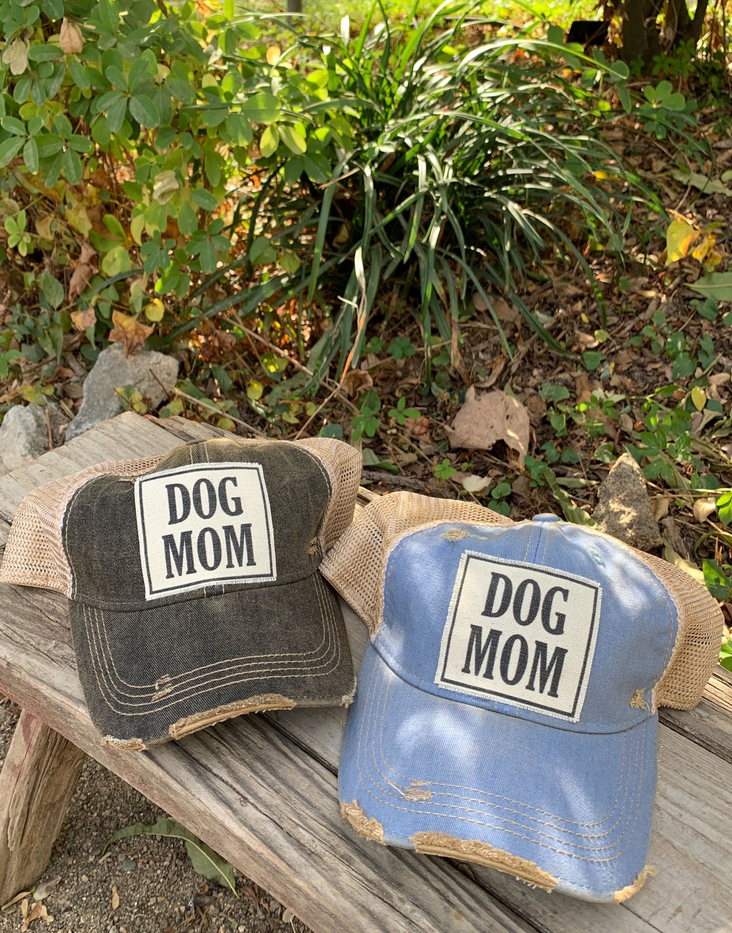 "DOG MOM" Distressed Trucker Cap