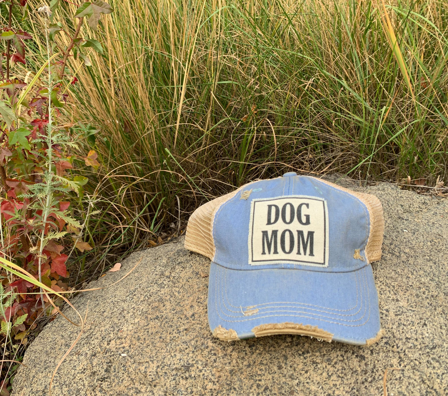 "DOG MOM" Distressed Trucker Cap