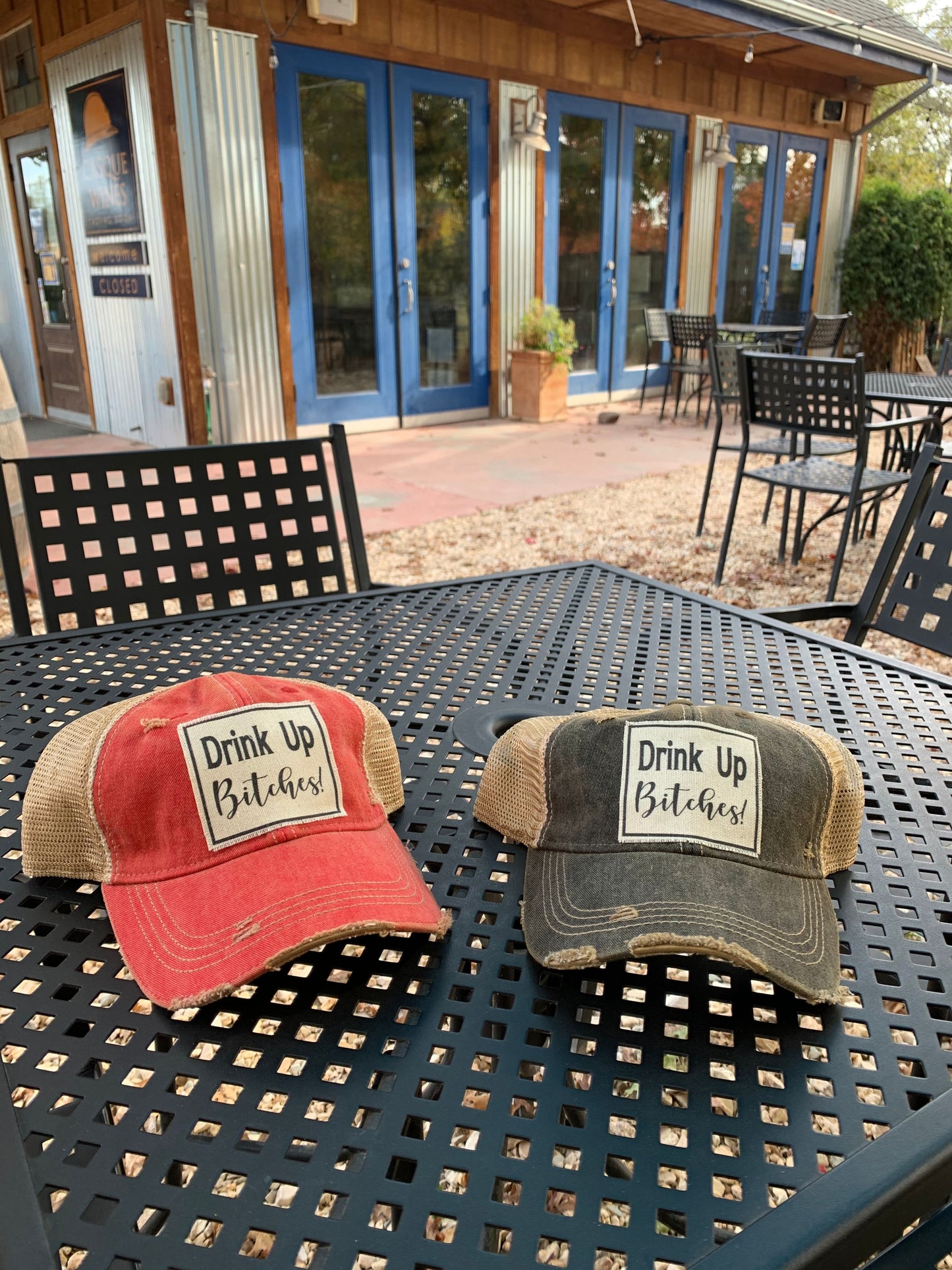 "Drink Up Bitches" Distressed Trucker Cap