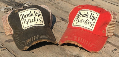 "Drink Up Bitches" Distressed Trucker Cap