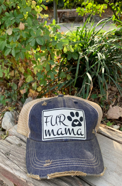 "Fur Mama" Distressed Trucker Cap