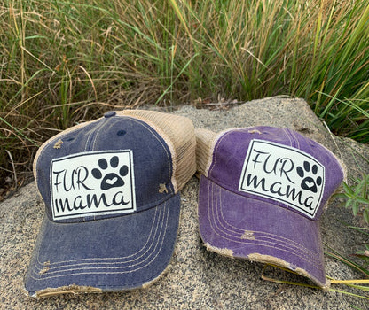 "Fur Mama" Distressed Trucker Cap