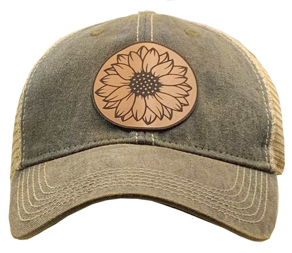 "Sunflower" Leather Patch Black Trucker Cap