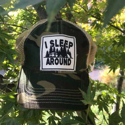 "I Sleep Around" Distressed Trucker Cap