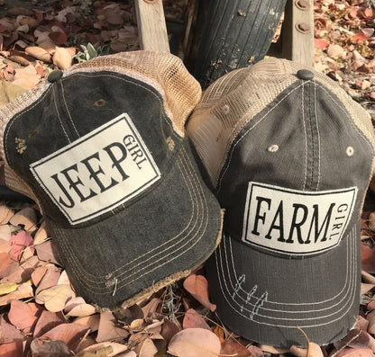 "Jeep Girl" Distressed Trucker Cap