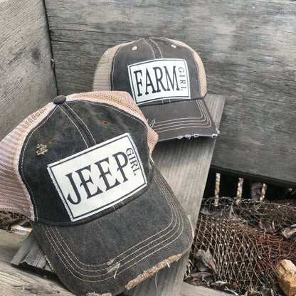 "Jeep Girl" Distressed Trucker Cap