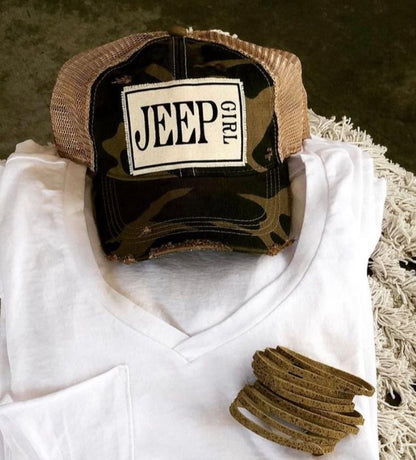 "Jeep Girl" Distressed Trucker Cap