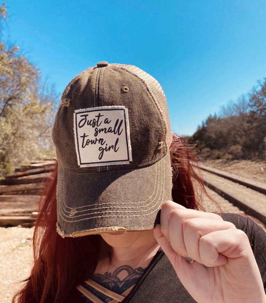 "Just A Small Town Girl" Distressed Trucker Cap
