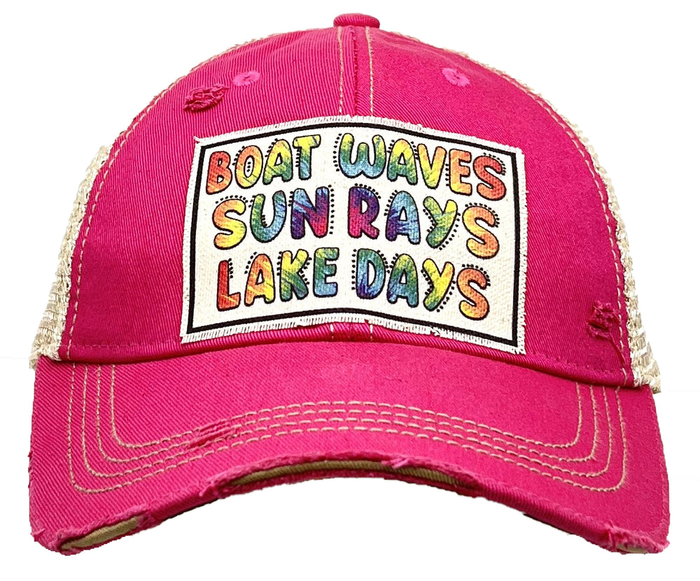 "Boat Waves Sun Rays Lake Days" Distressed Trucker Cap