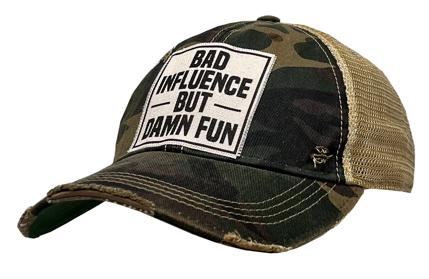 "Bad Influence But Damn Fun" Distressed Trucker Cap
