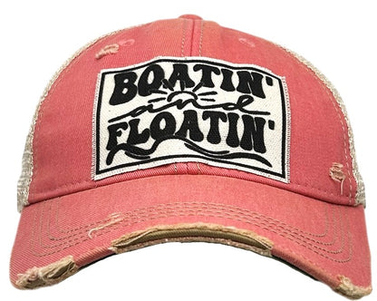 "Boatin' and Floatin'" Coral Distressed Trucker Cap