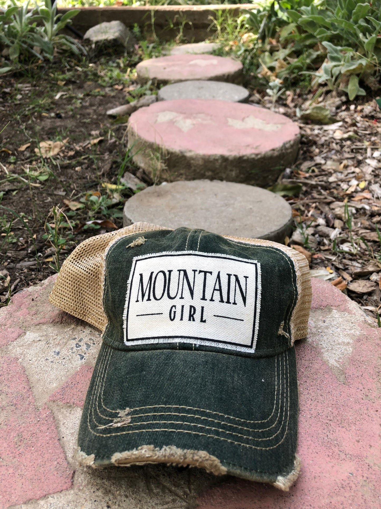 "Mountain Girl" Distressed Trucker Cap