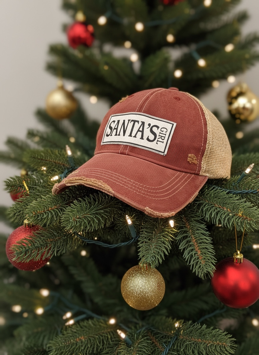 "Santa's Girl" Distressed Trucker Cap