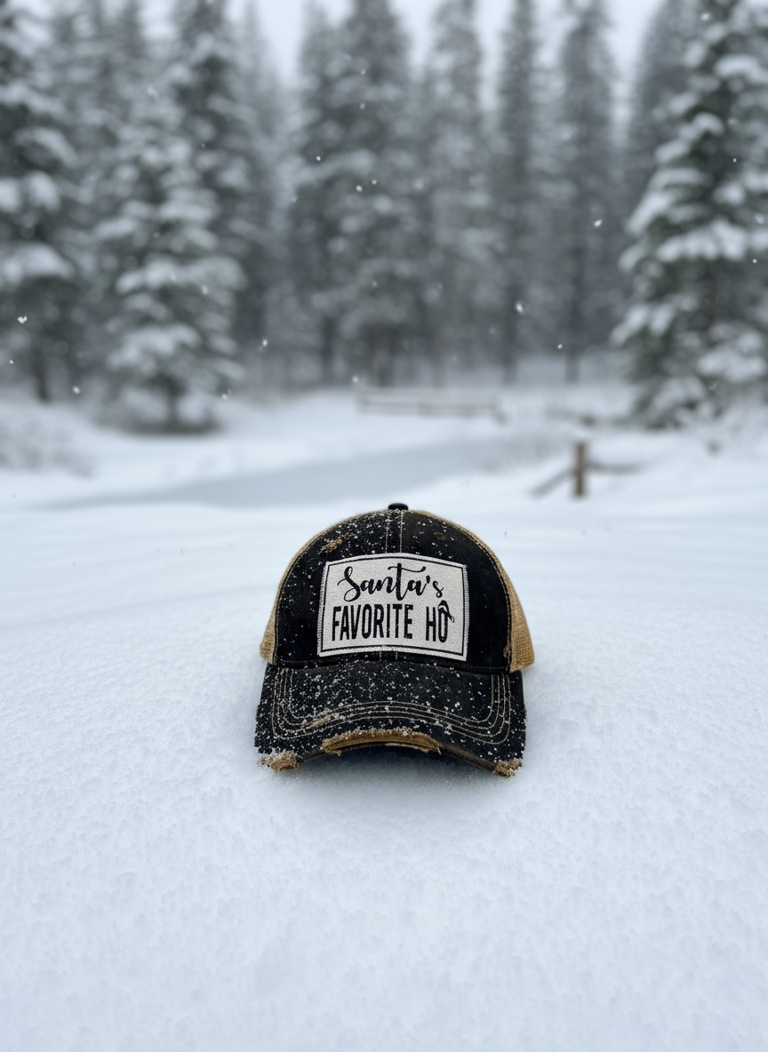 "Santa's Favorite HO" Distressed Trucker Cap