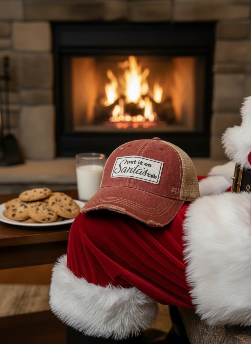 "Put It On Santa's Tab" Distressed Trucker Cap