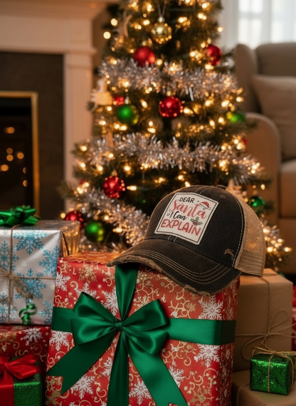"Dear Santa I Can Explain" Distressed Trucker Cap