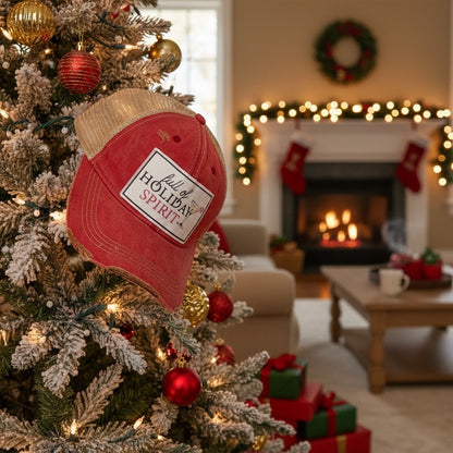 "Full of Holiday Spirit" Distressed Trucker Cap