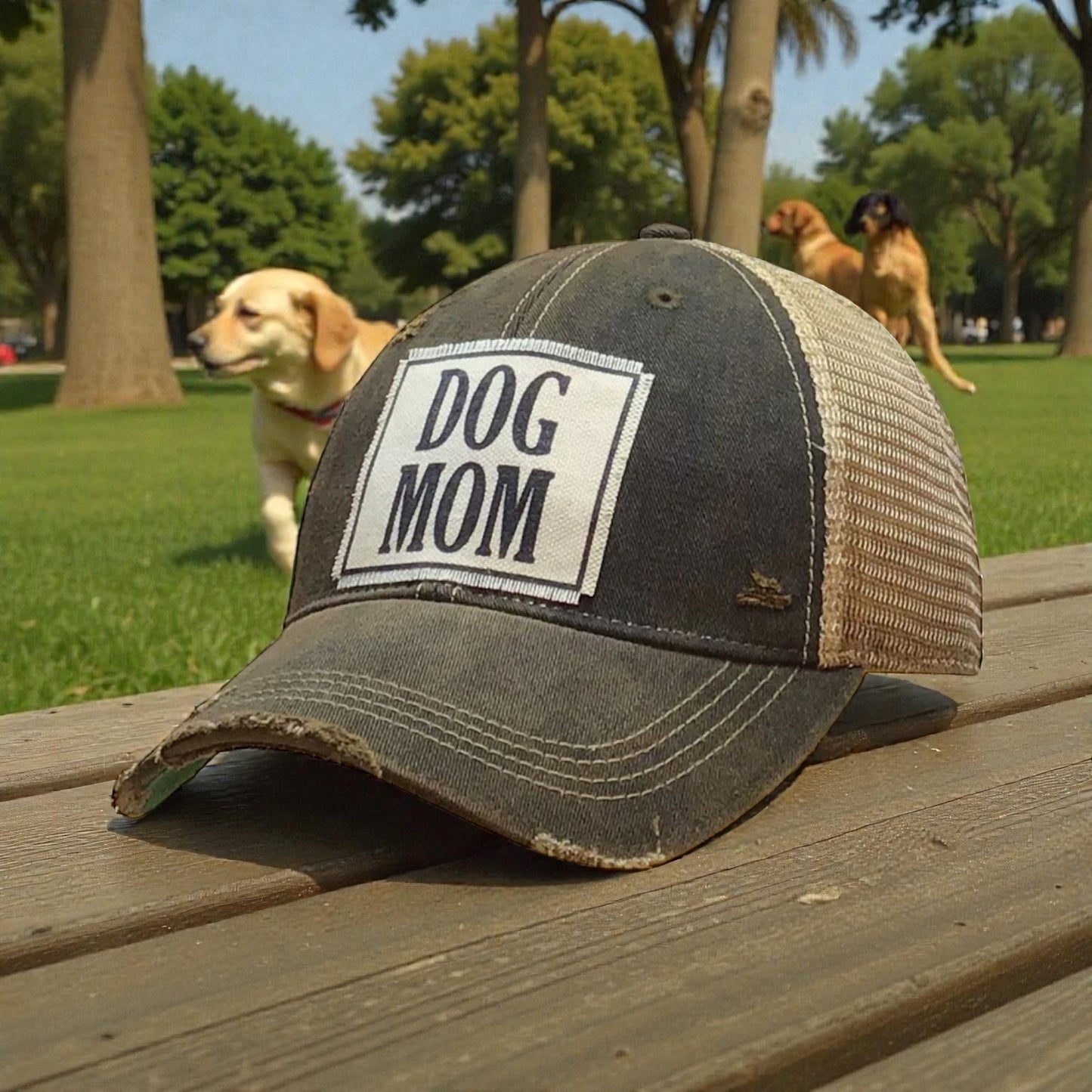 "DOG MOM" Distressed Trucker Cap