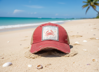 "If Crabby Please Return to the Beach" Distressed Trucker Cap