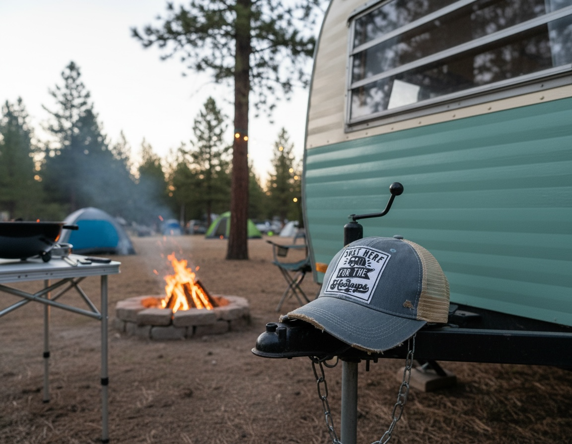 "Just Here for the Hookups" Distressed Trucker Cap