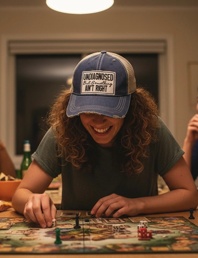 "Undiagnosed but Something Ain't Right" Distressed Trucker Cap