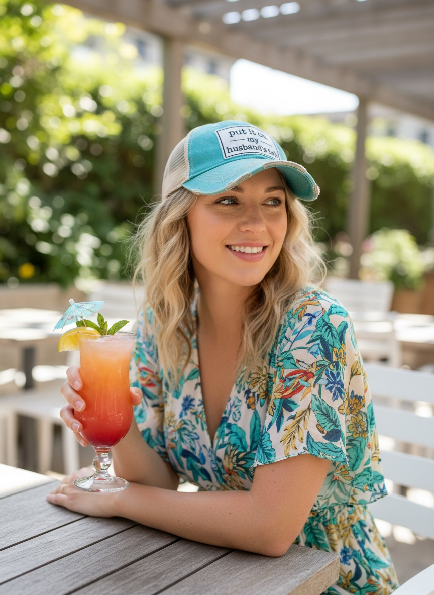 "Put It On My Husband's Tab" Distressed Trucker Cap